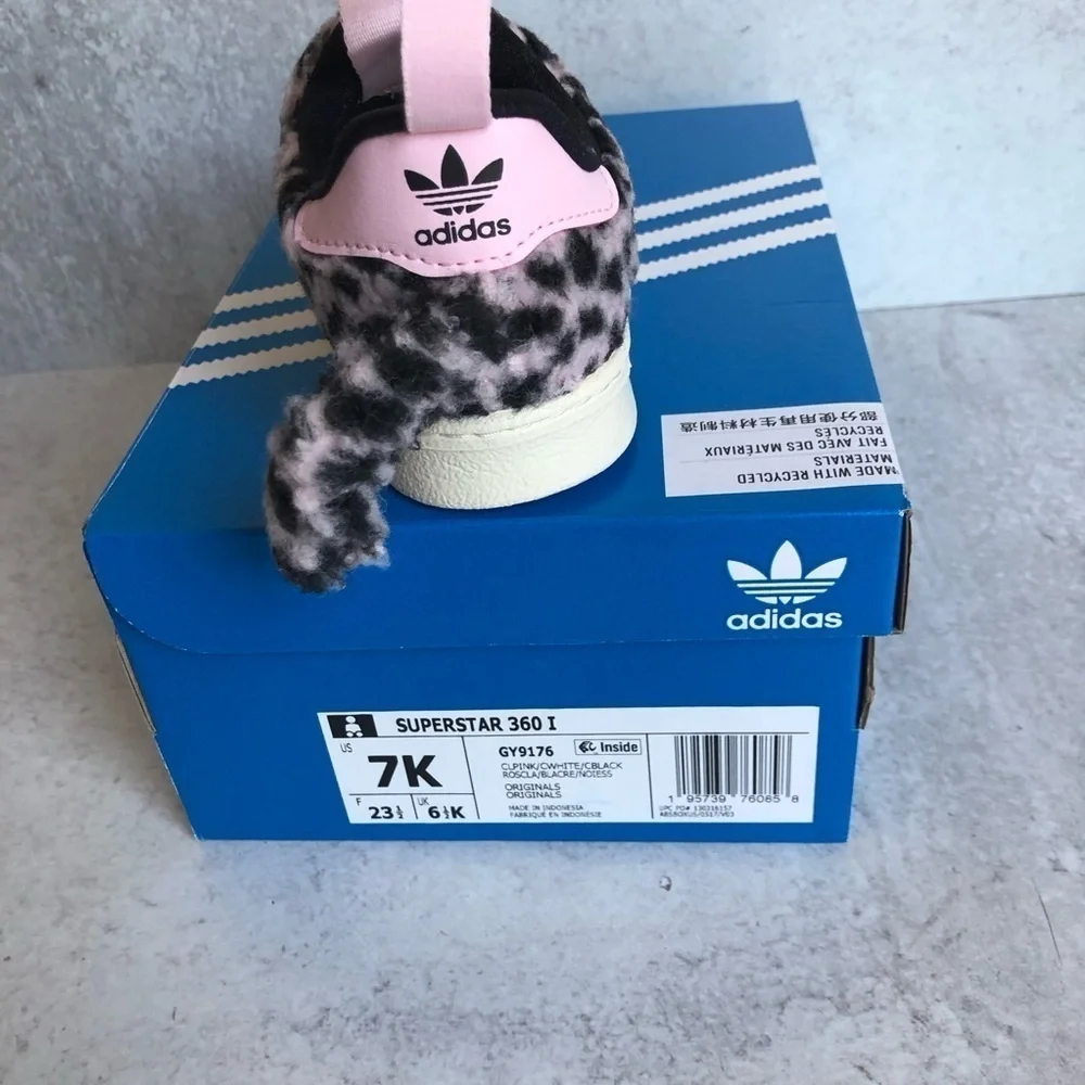 Adidas Originals Superstar 360 Kids Sneakers Fuzzy Leopard Tail Pink Black